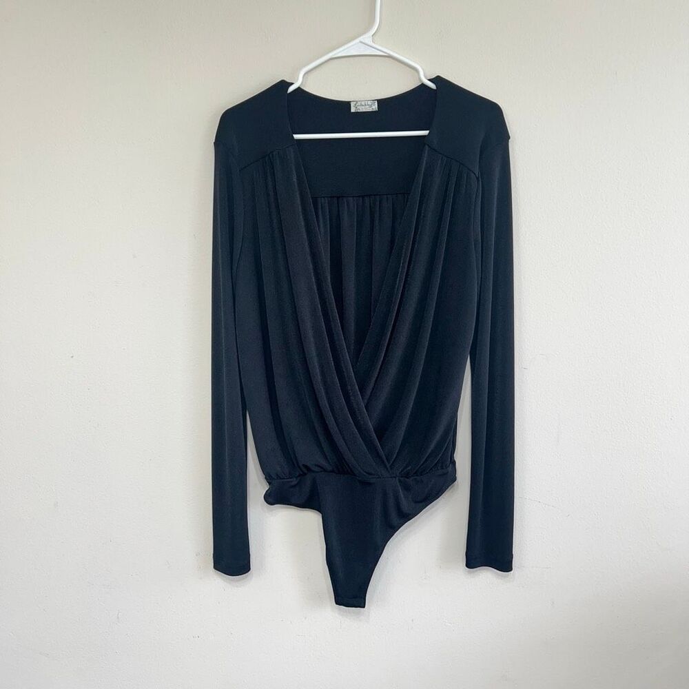 Intimately Free People Womens Turnt Drape Faux Wrap Bodysuit Black XL